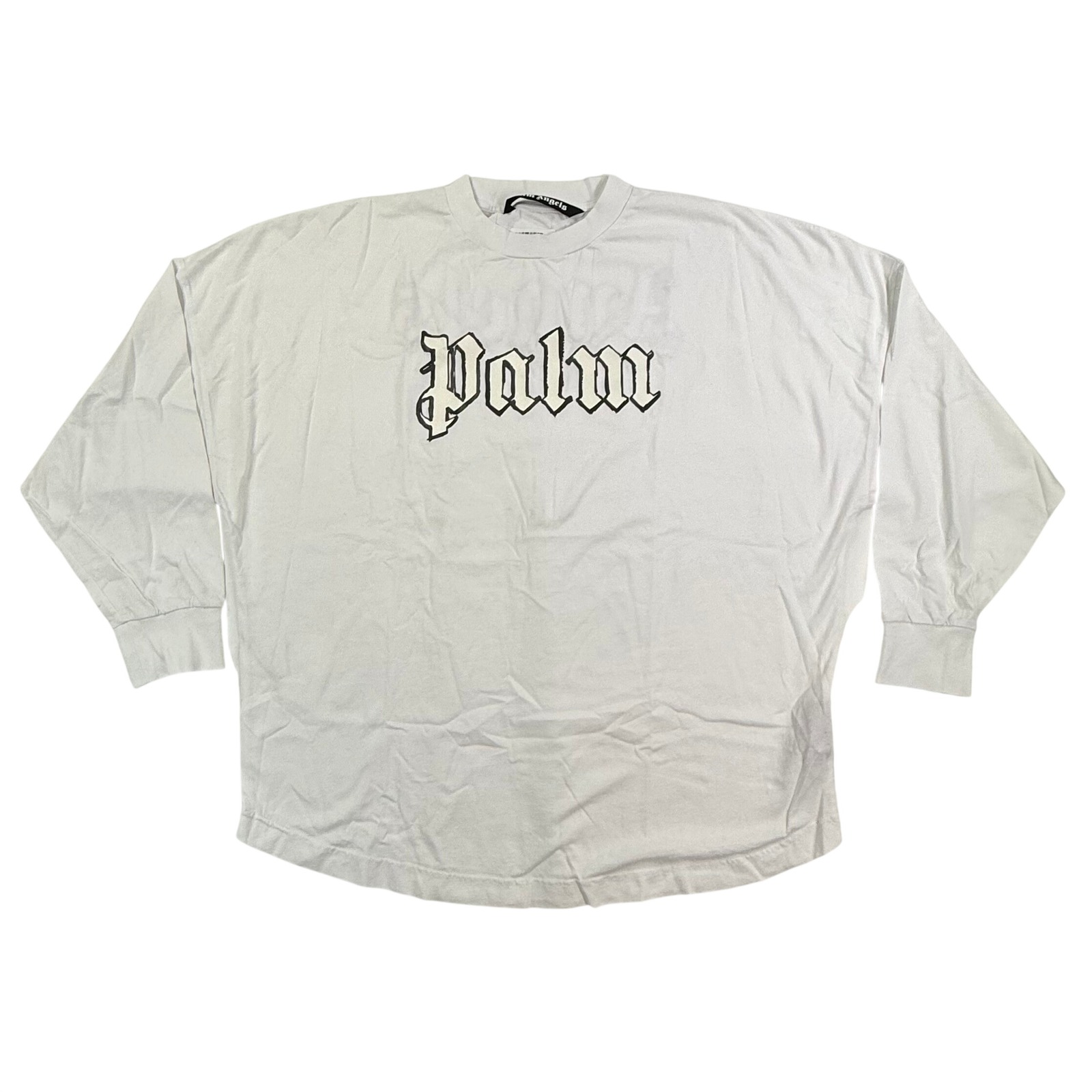 Palm Angels White Gothic Logo Oversized Long Sleeve T-Shirt Mens Large Authentic